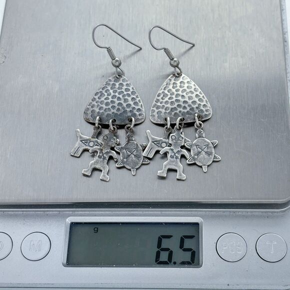 Vintage Steel Dog Figure Turtle Design Dangle Earrings - Picture 4 of 5